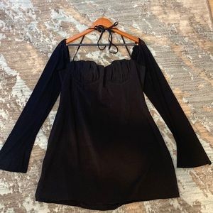 Princess Polly Dryer Sheer Sleeve Black Mini Dress